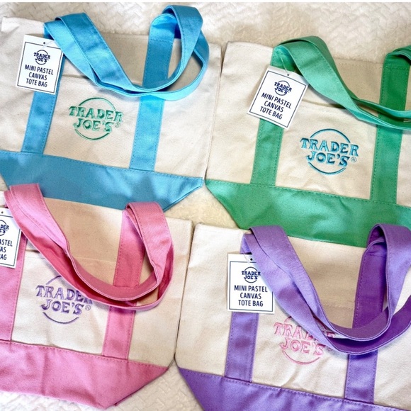 NWT Set Of 4 Trader Joes Mini Tote Bags pastel colors so pretty! - Picture 4 of 5